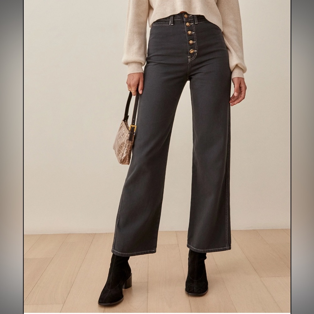 Reformation Lexi High Rise Wide Leg Jeans in Washed Black